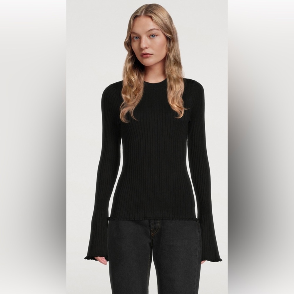 PAIGE Black Ribbed Long-Sleeve Crewneck Sweater